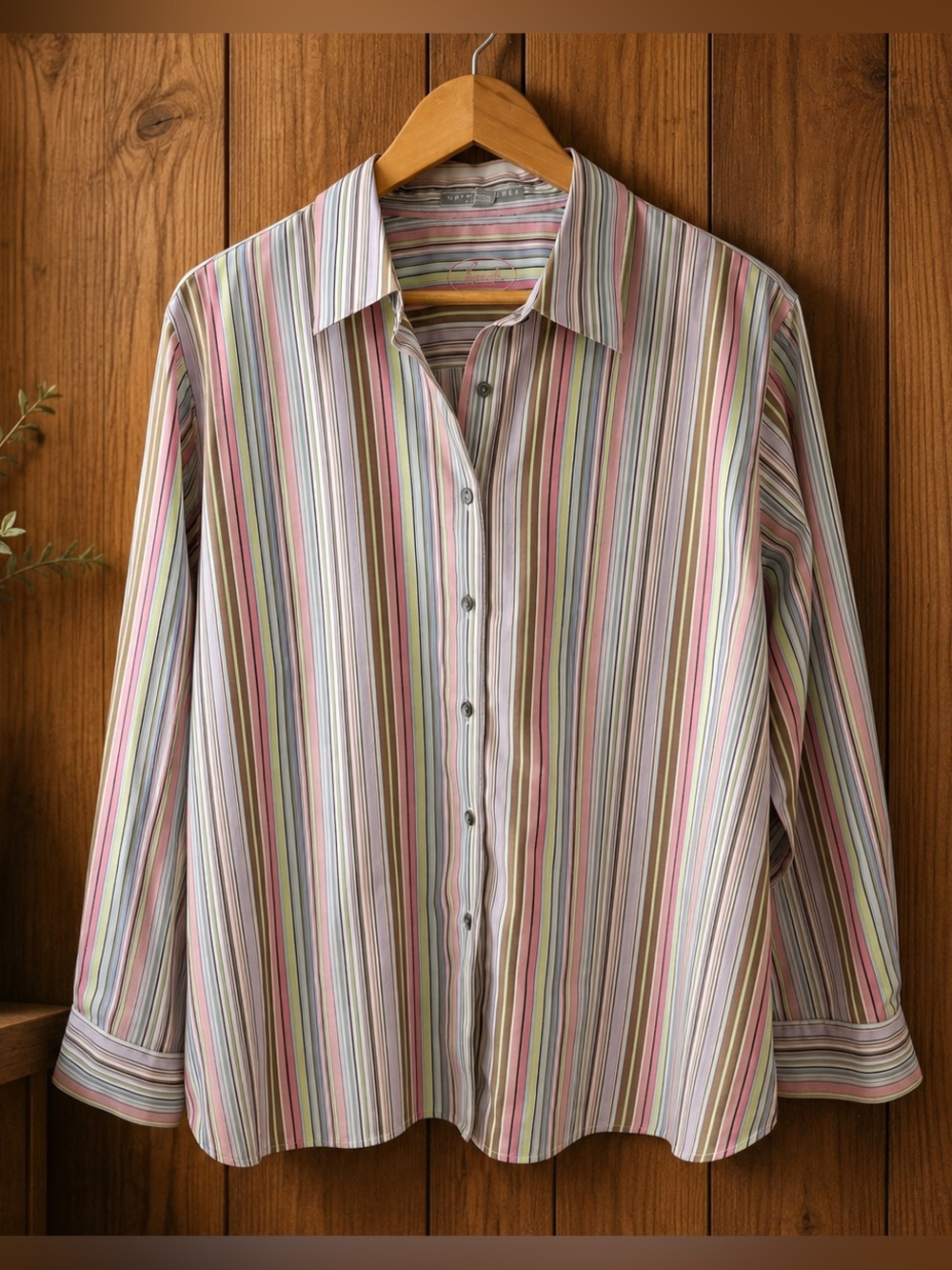 Foxcroft Multicolor Retro Pastel Striped Dress Shirt - Picture 14 of 14